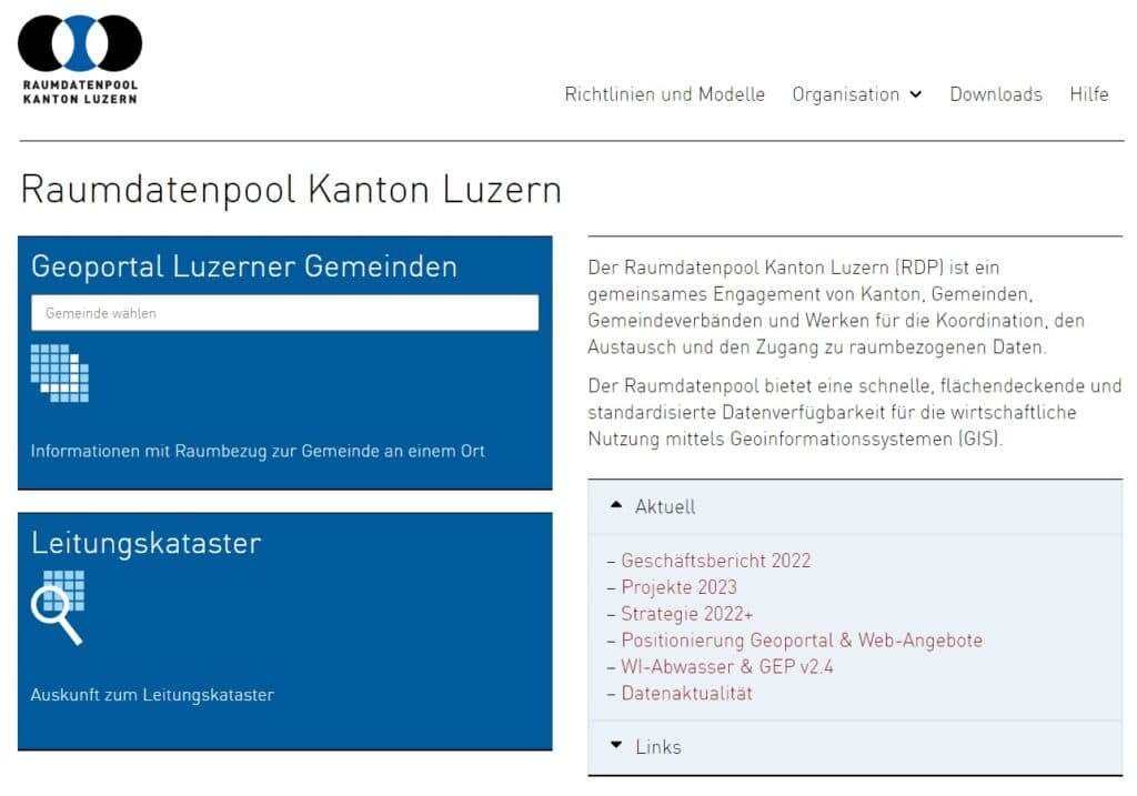 Screenshot Webauftritt Raumdatenpool